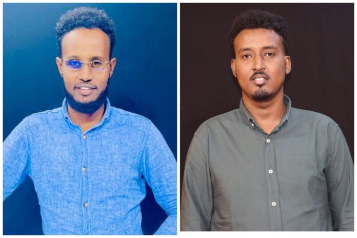 SYL TV journalist Hussein Abdulle Mohamed (left) and online reporter Ahmed Said Ahmed (right). | PHOTO Courtesy/ SJS.