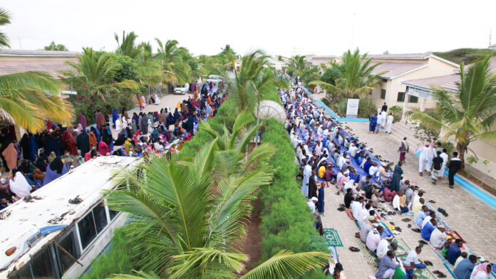 Jubilant people gather for Eid prayers in Mogadishu on Wednesday.