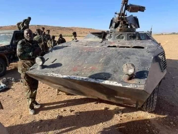 Armed APC seen at a captured army base outside Laascaanood on Friday 25 August 2023. | Photo/ KAAB TV.