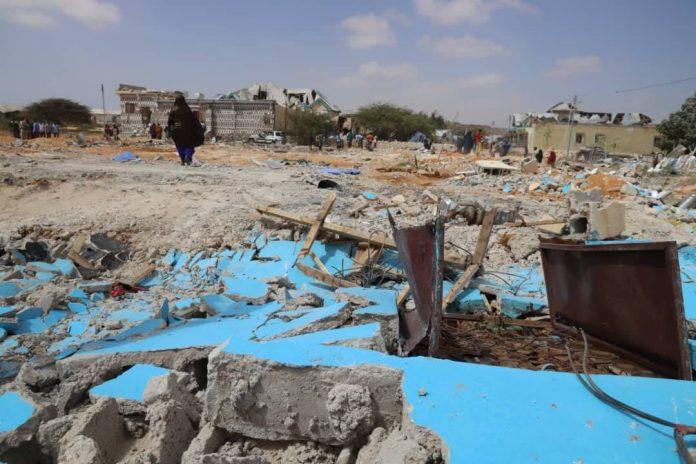 FILE PHOTO: Picture shows damages left on Kaxda police station, on the west of Mogadishu during another attack in February last year.