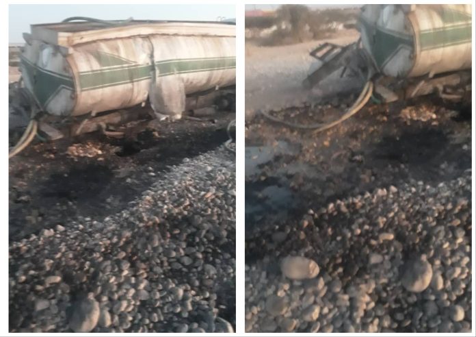 The attack occurred on the road on the outskirts of the port town of Bosaso, resulting in the destruction of the tanker.