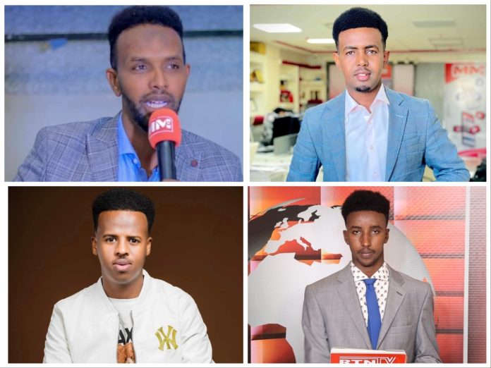 From top left to the right down - MM Somali TV founder Mohamed Abdi Ilig; MM Somali TV reporter Mohamed Abdi Abdullahi (Andar); MM Somali TV cameraman Ilyas Abdinasir and RTN TV reporter Abdihafid Nor Barre. | PHOTO/ combined/SJS.