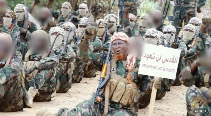 The militant group's recruits displayed placards in English and Arabic, with messages such as 