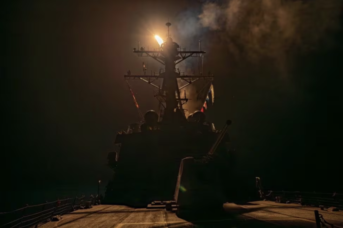 A missile is launched from a warship during the U.S.-led coalition operation against military targets in Yemen, aimed at the Iran-backed Houthi militia that has been targeting international shipping in the Red Sea, from an undisclosed location. | PHOTO/U.S CENTRAL COMMAND.