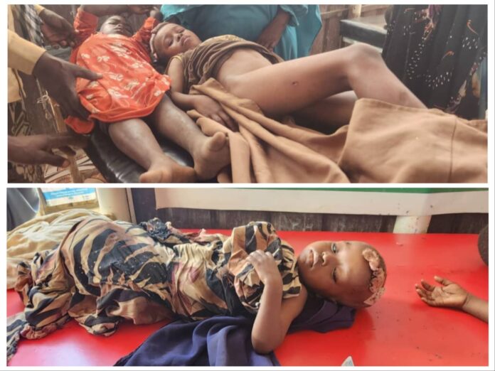 Injured children from Turkish drone strike were brought to Mogadishu's Madina Hospital on Wednesday. Photo Kaab TV.