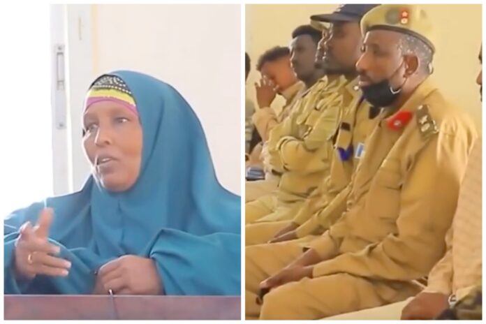 Torture victim Luul Abdiasis speaks out before a judge in Puntland court.