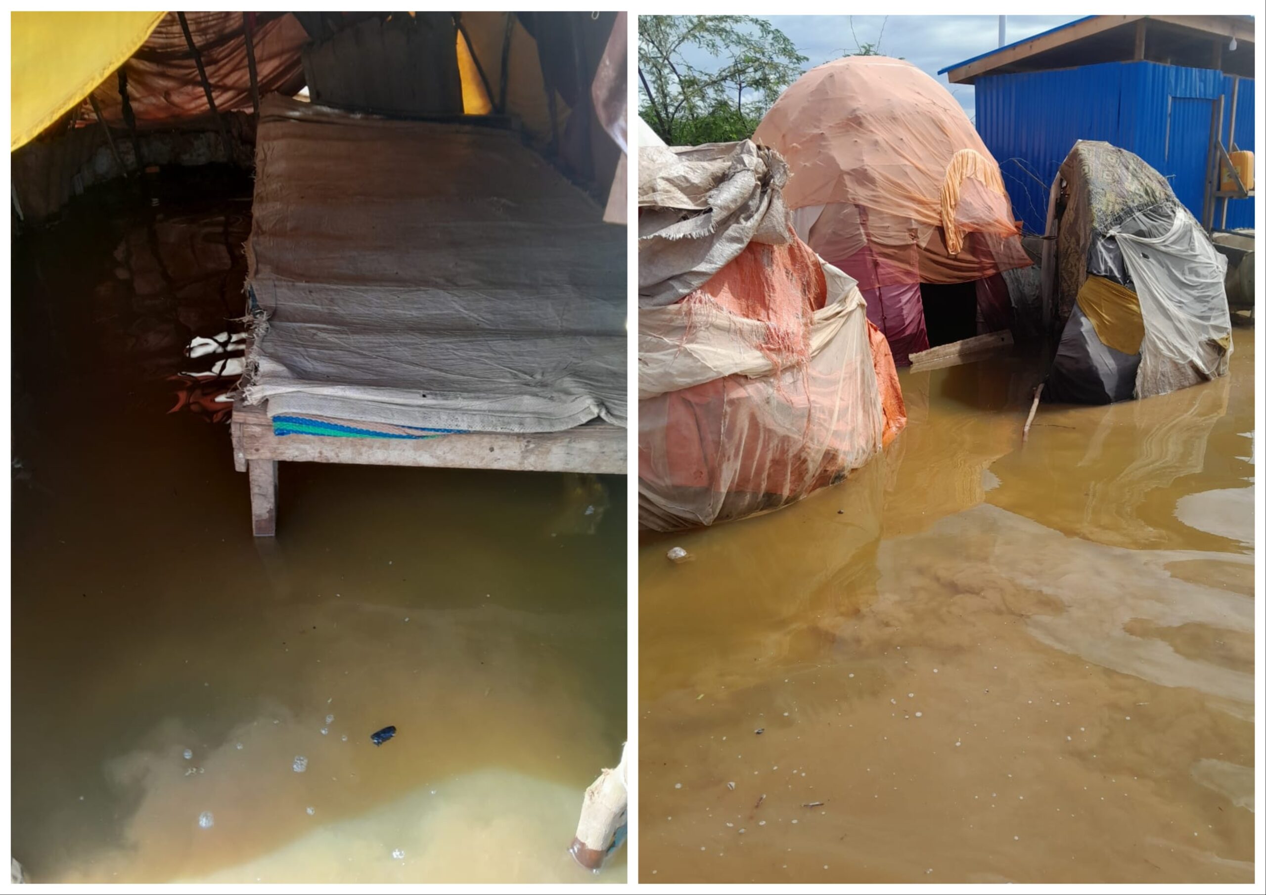 Makeshift houses submerged by the flooding in Jowhar city