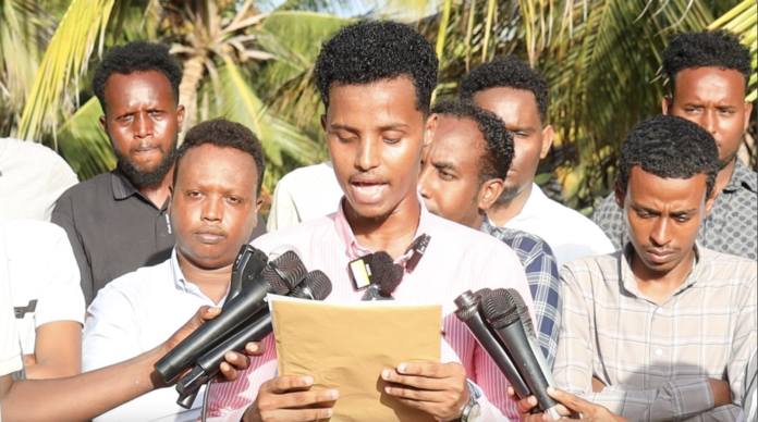 Mohamed Bulbul addresses media during a press conference in Mogadishu.