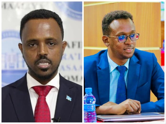 Two officers accused of threatening families of victims of drone strike. (Left) Deputy minister of information Abdirahman Al Adaala and (right) NISA agent MohamedKafi Abukar.