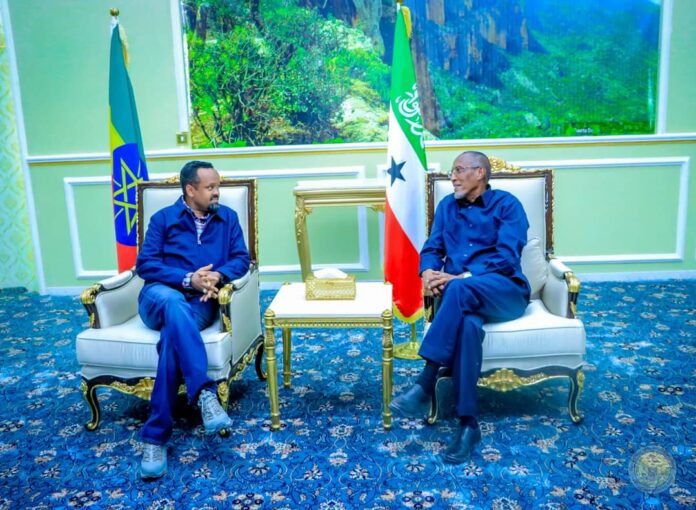 Somaliland president Muse Bihi Abdi, received a delegation led by Ahmed Shide, the Minister of Finance of Ethiopia in Hargeisa in April 2022. Photo /File