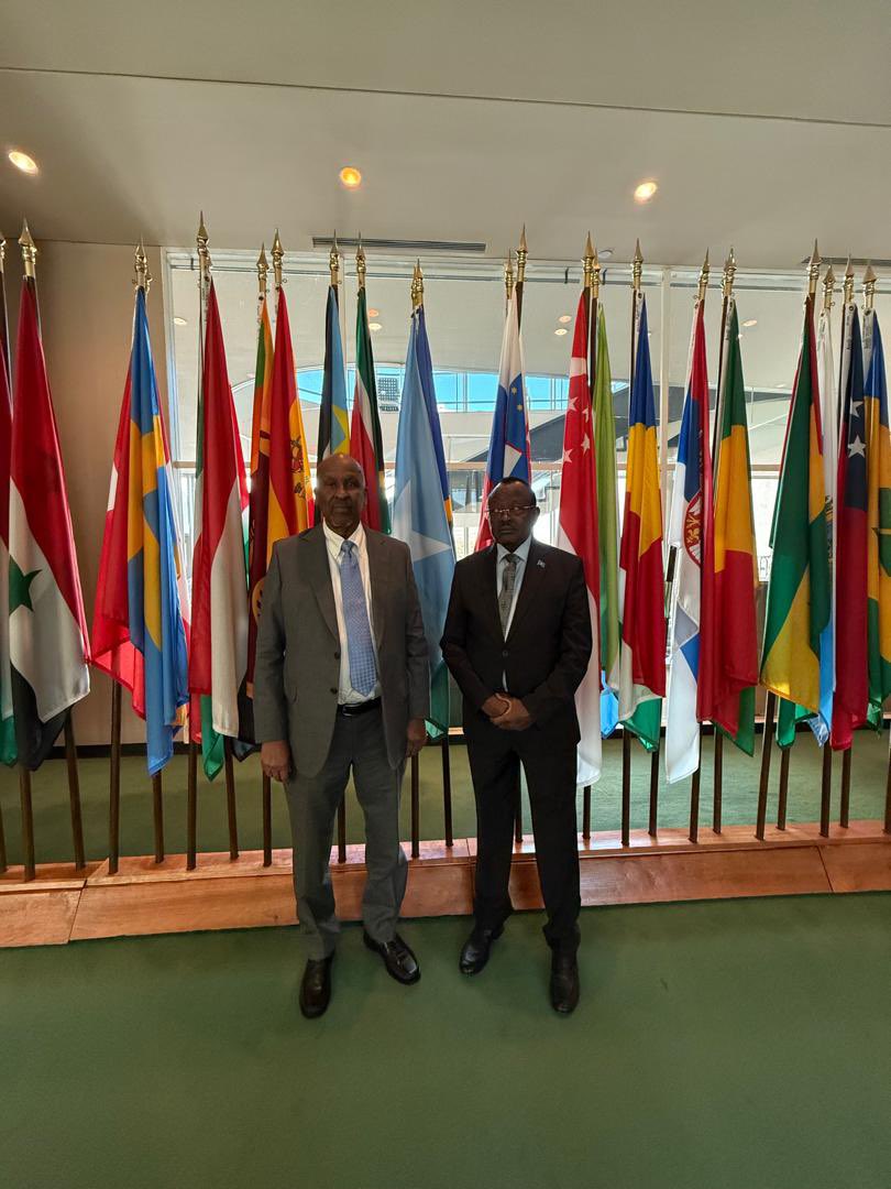 Lt. General Bashir Mohamed Jama (centre) is seen with former minister Abdullahi Godah Barre at the Women, Peace and Security conference in New York on Tuesday 22 Oct. 2024