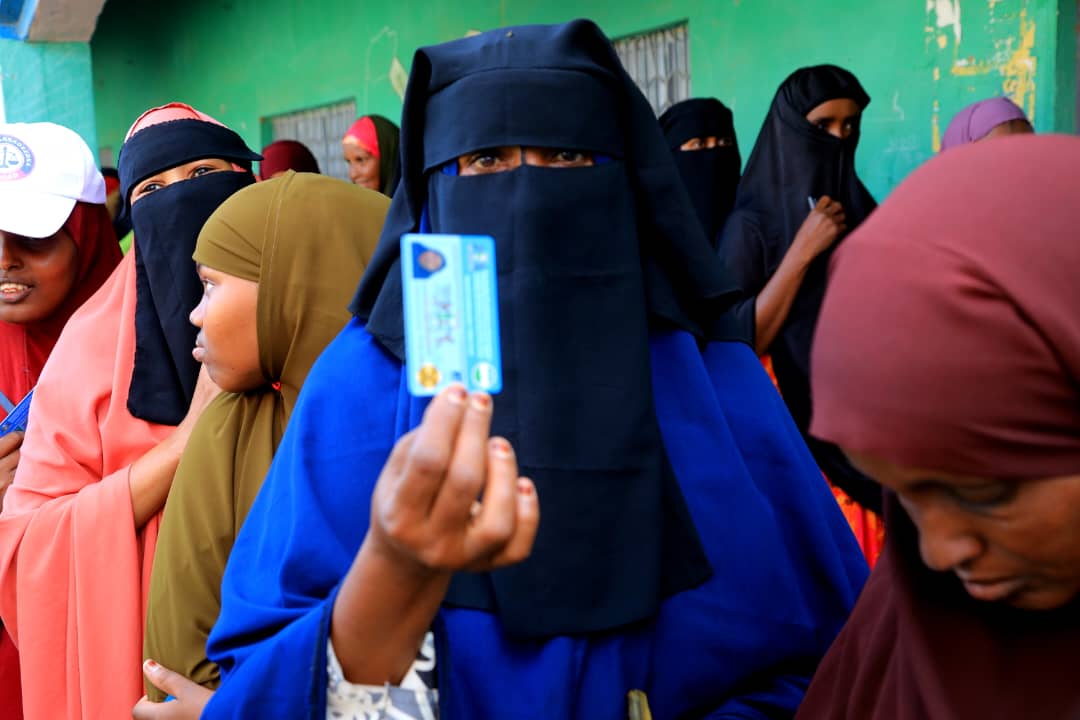 Women in Puntland line up to cast their vote during May local governments election. | PHOTO/ KAAB TV.