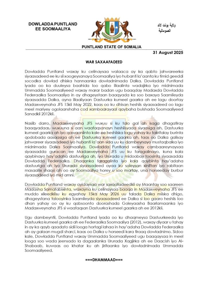 War saxaafadeedka Puntland.