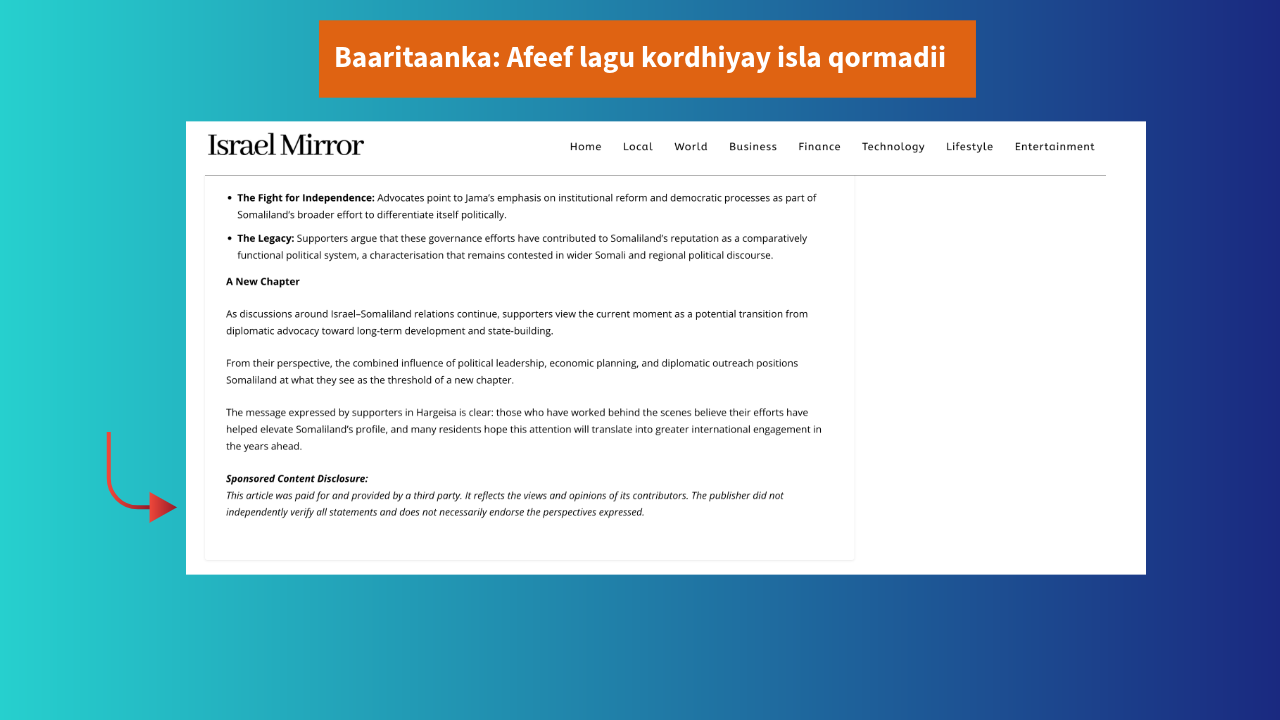 Afeef lagu daray qormada: Waa qormo lacag lagu bixiyay.