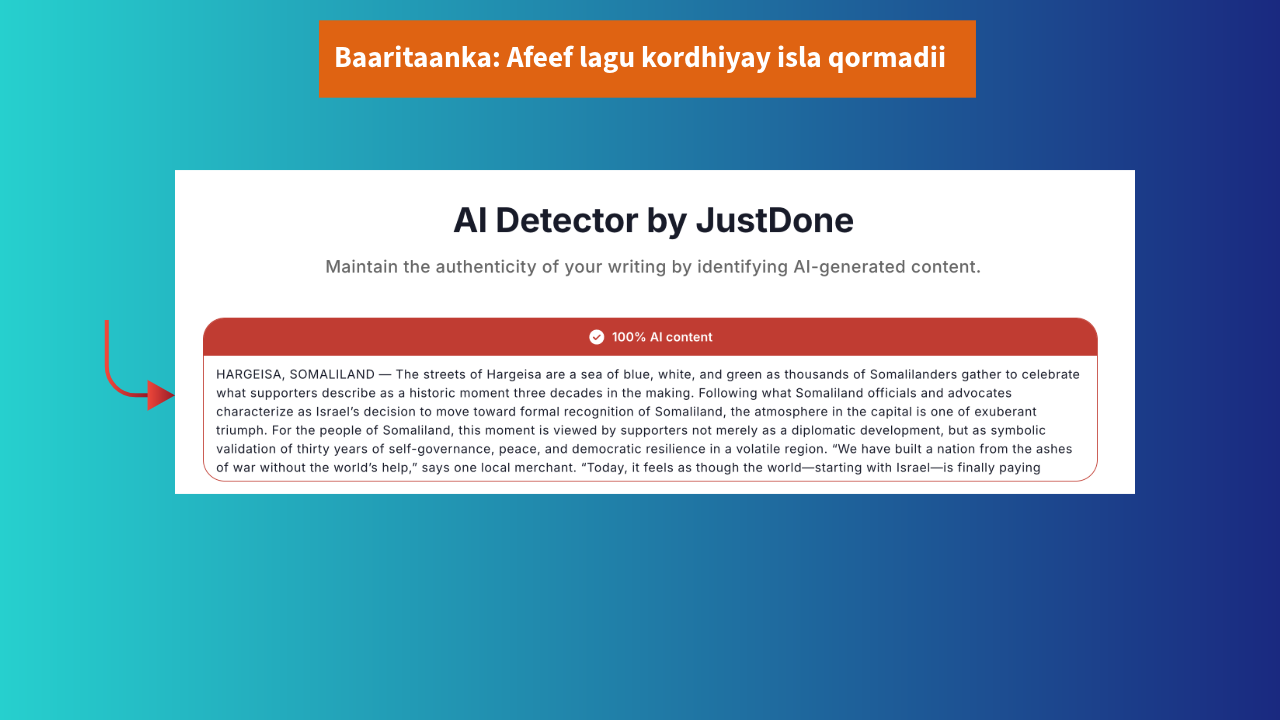 Qormada 100% waa AI.