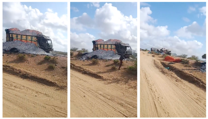 Lix gaadiidka xamuulka ee dhuxusha qaada oo ku gubtay Afgooye duleedkeeda.