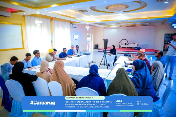 Puntland: Madasha 11-aad ee Baraarug Listening Forum oo Qardho looga hadlay helitaanka caddaaladda iyo dib-u-habaynta sharciga+Sawirro